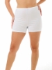 Women's white cotton trunk shorts with 5-inch inseam for anti-chafing comfort by Underworks.