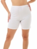 Women's white cotton trunk shorts with 8-inch inseam for anti-chafing comfort by Underworks.