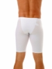 Back view of black compression shorts on model, highlighting full coverage and smooth microfiber fabric
