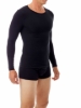 Long sleeve black cotton spandex compression shirt for men by Underworks - ultra light gynecomastia binder, winter base layer, made in USA