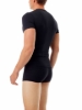Side view of a man in an Underworks Cotton Spandex Short-Sleeve Crew Neck T-Shirt, demonstrating its powerful compression and back support features.